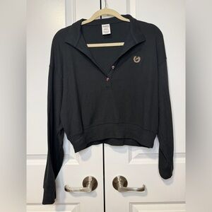 PINK Victoria’s Secret Women’s Black Waffle Knit Cropped Sleep Top Size Large